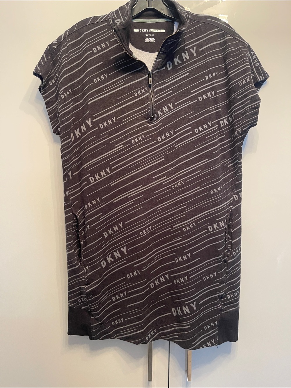 DKNY Black Logo Half-Zip Short-Sleeve Polo